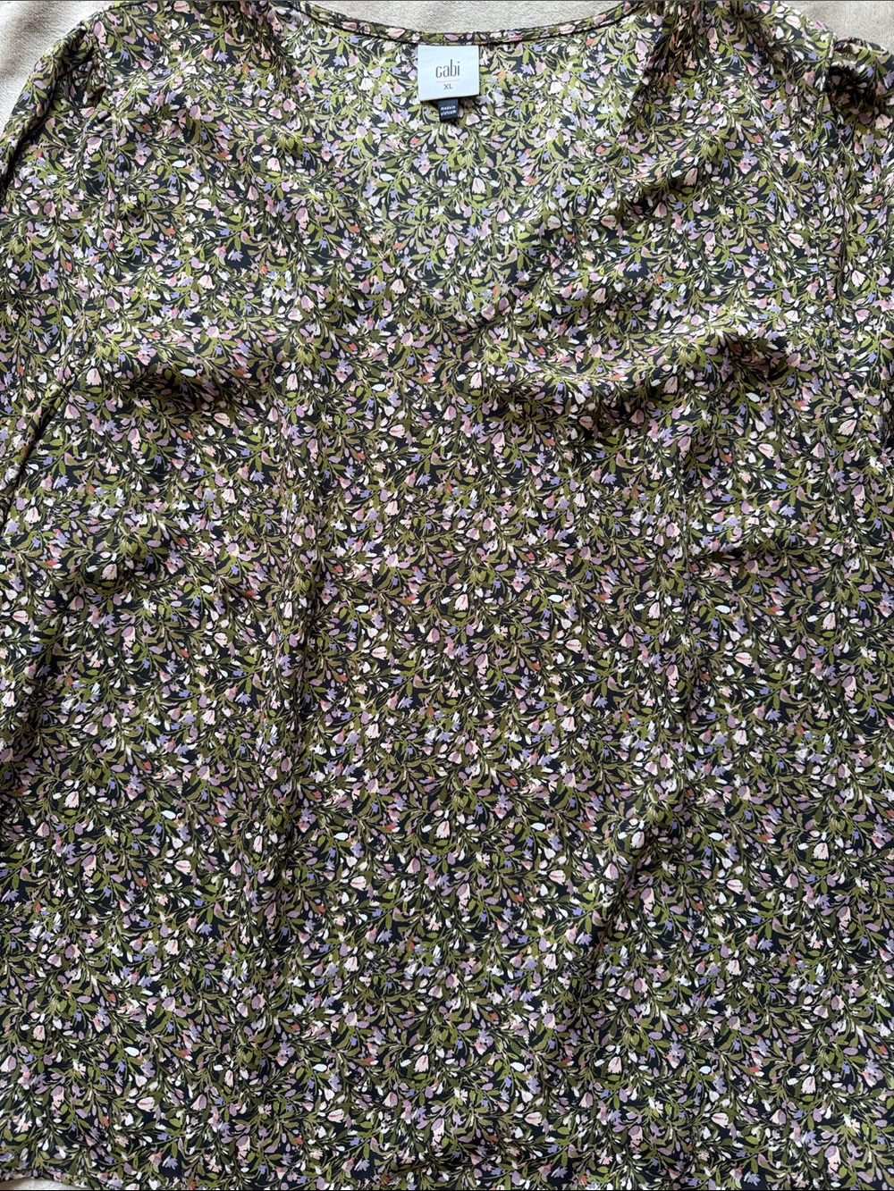 Cabi Floral Print Blouse in Olive & Pink